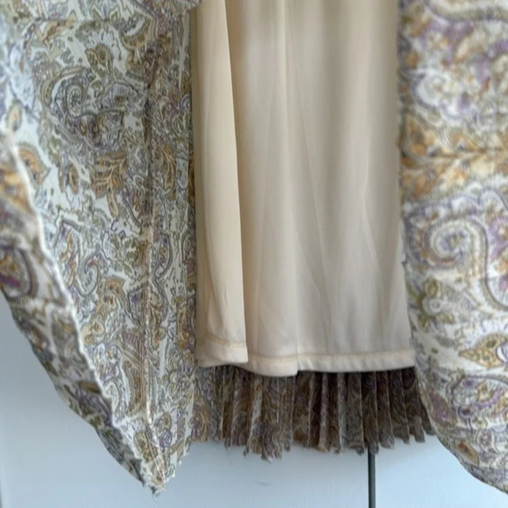 WD-NY Paisley Pleated Midi Skirt Gold Purple‎ Cream Elastic Waist Size 8